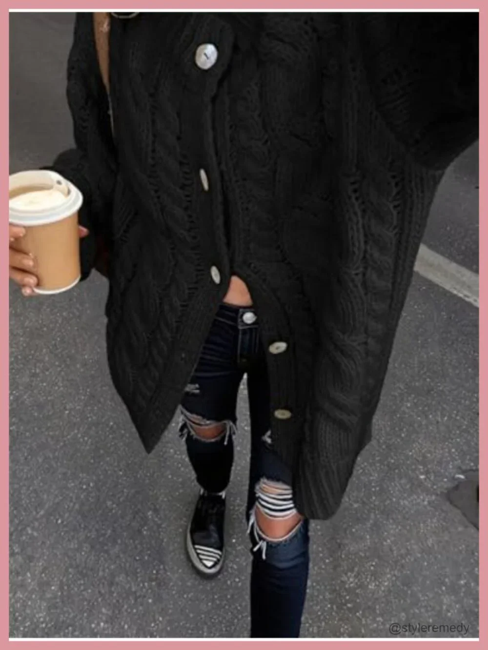 Chunky Cable Knit Cardigan Sweater Dress Long Sleeve Button Up Oversized for
